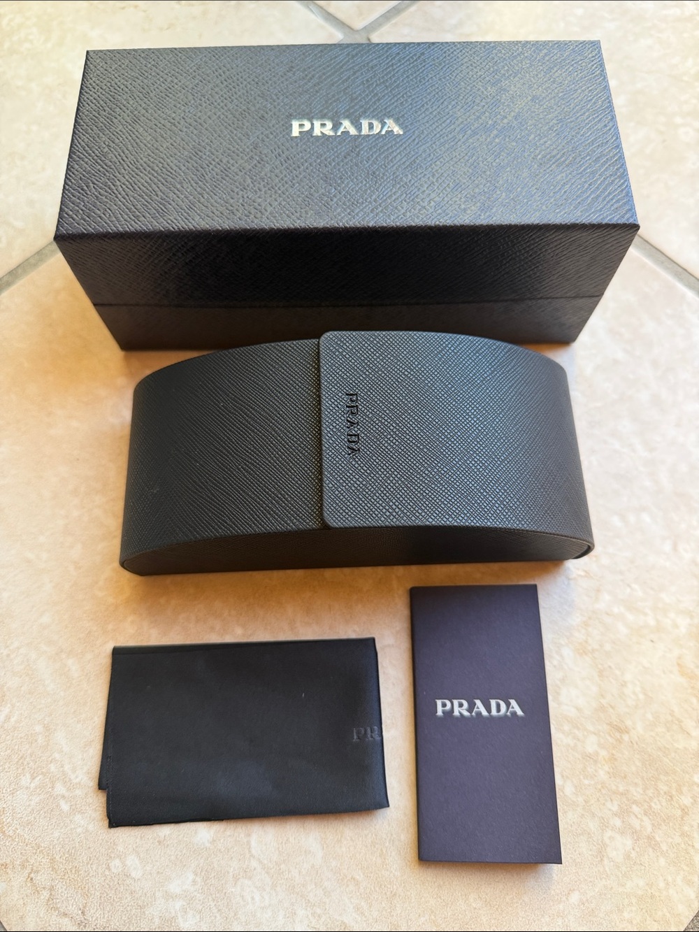 Prada Black Sunglasses Case Set with Box and Booklet